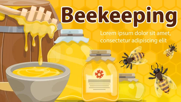 Miel y abejas de la pancarta de la granja apícola — Archivo Imágenes Vectoriales