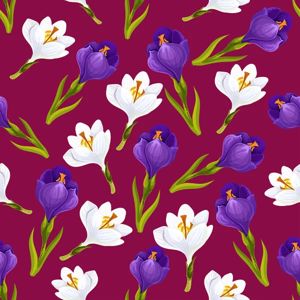 Printemps fleur de crocus motif sans couture, vecteur — Image vectorielle