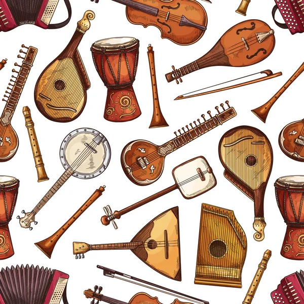 Folk instrumentos musicales patrón sin costura — Archivo Imágenes Vectoriales