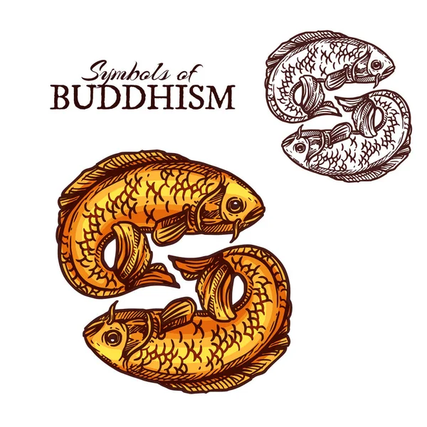 Budismo religión símbolos, peces carpa dorada — Vector de stock