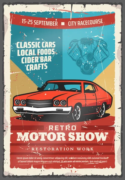 Vintage classic car, retro motor show — Stock Vector