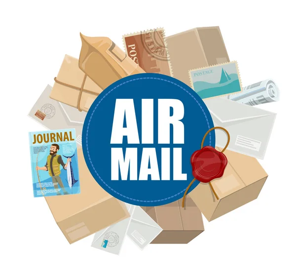Airmail Serviço Pós Entrega Tema Carga Aérea Cartas Encomendas Envelopes — Vetor de Stock