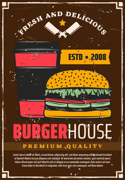 Hamburguesa de comida rápida y café, vector — Vector de stock