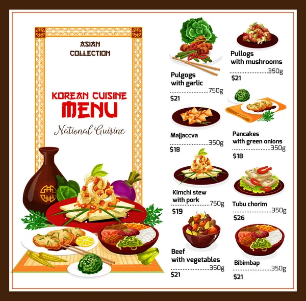 Restaurante coreano especiado platos de comida — Vector de stock