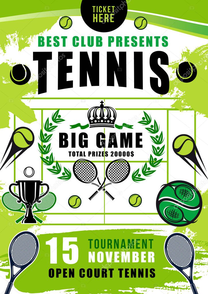 Tennis tournament, court, balls and rackets