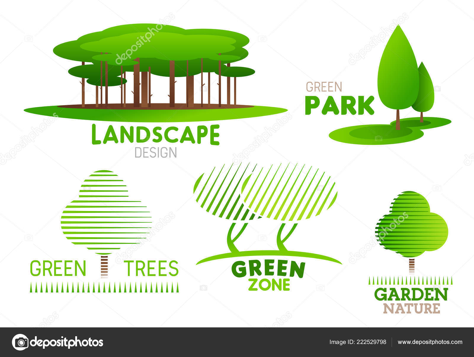 Landscaping Design Garden Tree Vector Icons Stock Landscape Design And Green Horticulture Service Company Icons For On Park Garden Landscaping Vector Symbols Of Forest Trees Urban Ecology Nature