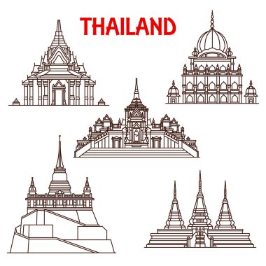 Tayland Bangkok tapınaklar satır simgeler vektör