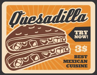 Quesadilla fastfood Meksika menüsü retro poster