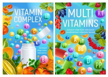 Multivitaminler meyve ve çilek posterdeki karmaşık