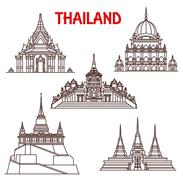 Thailand Bangkok Tempel Vektor Linie Symbole — Stockvektor