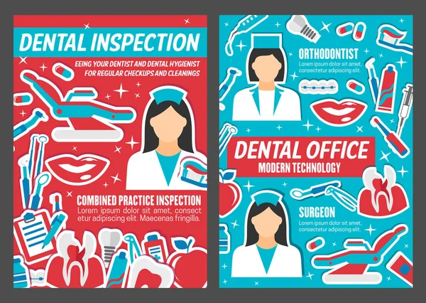 Fogorvosi klinika és a fogászati egészségügyi ellátás poszter — Stock Vector