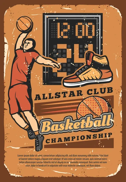 Cartaz grunge campeonato de basquete clube liga — Vetor de Stock