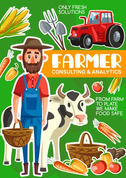 Çiftçi sığır ve tarım tarım poster — Stok Vektör
