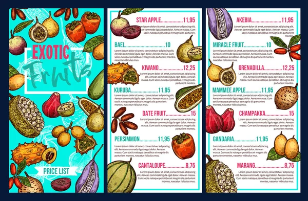 Exotic fruits market sketch menu price — Stock Vector