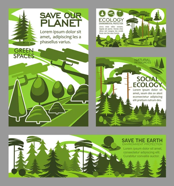Guardar planeta ecología verde proyecto vector carteles — Vector de stock