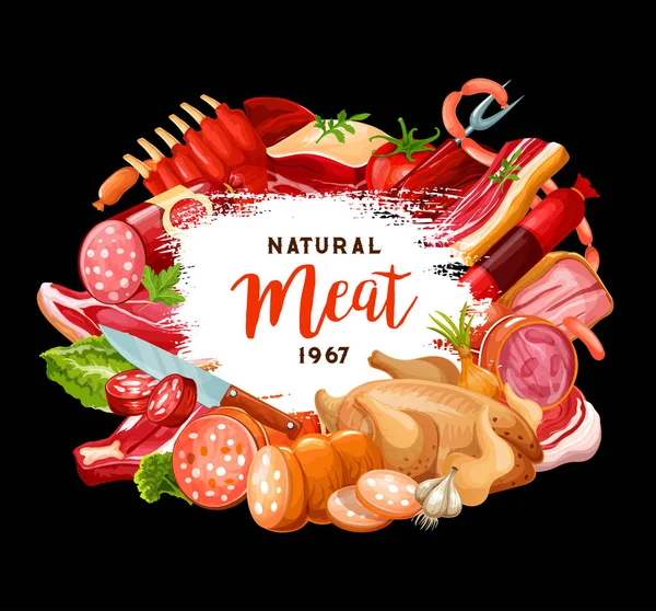 Açougue e salsichas de carne de cozinha gourmet — Vetor de Stock