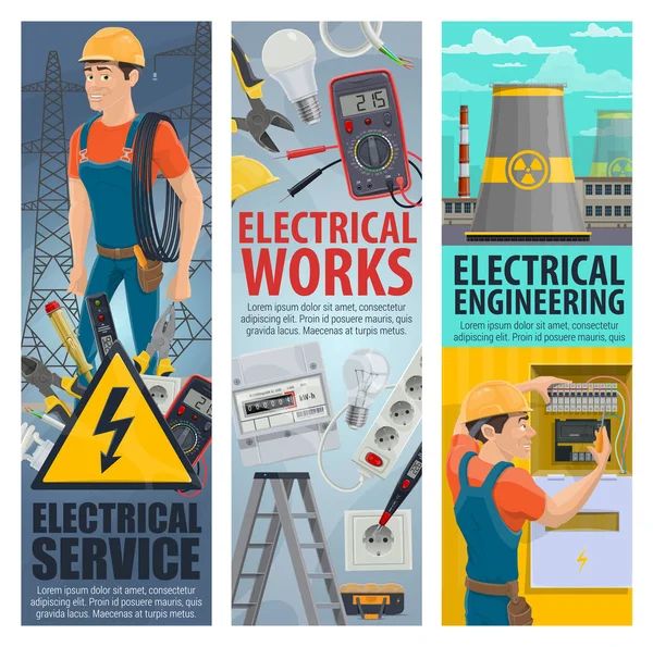Bandeiras de serviço eletricista de engenharia elétrica —  Vetores de Stock