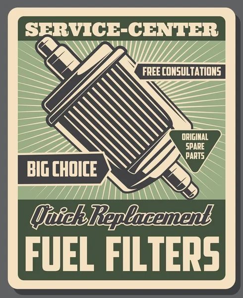 Auto Service Center Poster Brandstof Filters Snelle Vervanging Voertuig Mechanic — Stockvector