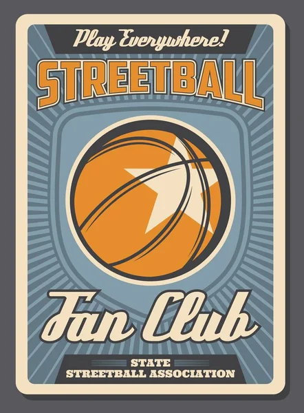 Streetball esporte fã clube vetor retro cartaz — Vetor de Stock