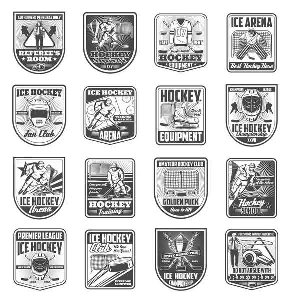 Ícones de emblema de vetor de campeonato de hóquei esporte — Vetor de Stock