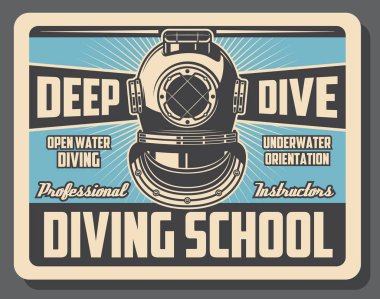 Deniz dalış spor okulu eğitim retro poster