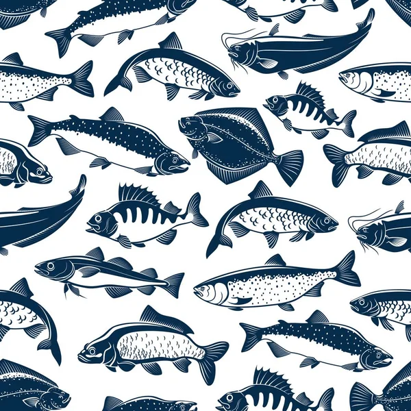 Sea and ocean fishes seamless pattern background — Stock Vector