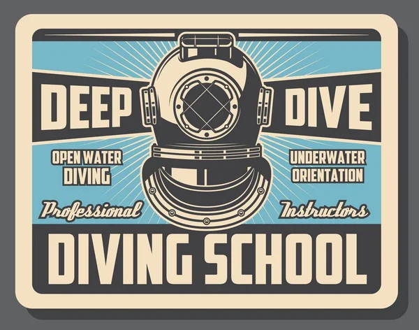 Sea diving sport school training retro poster — Stock Vector