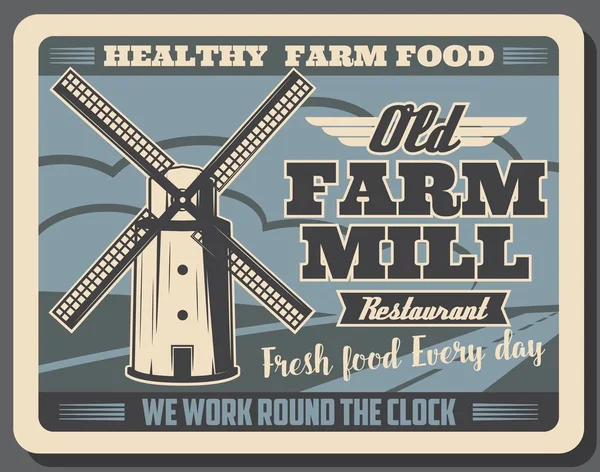 Sunda gård mat och spannmål mill retro affisch — Stock vektor
