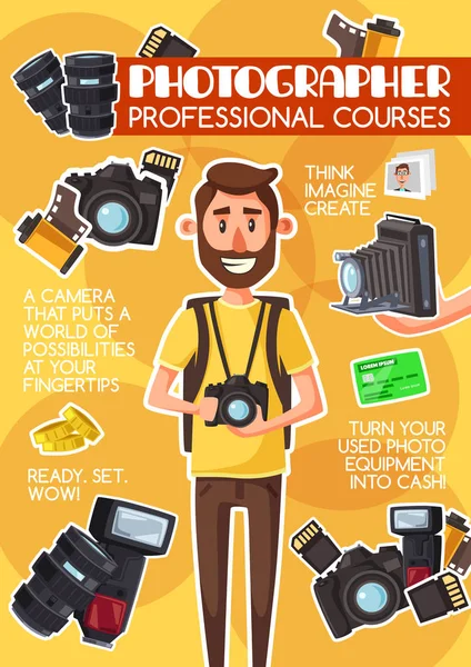 Fotoğrafçı profesyonel kurslar okul poster — Stok Vektör