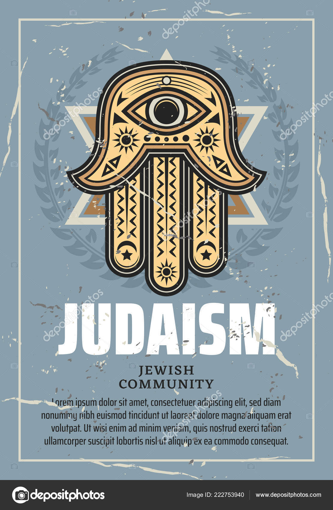 Hamsa 护身符和大卫之星, 犹太教宗教图库矢量图©Seamartini 222753940, image size:1109x1700