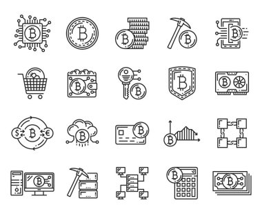 Cryptocurrency, madencilik, bitcoin blockchain simgeleri
