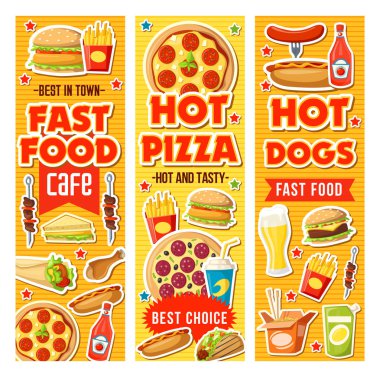 Fast food hamburger, pizza, içki ve tatlılar