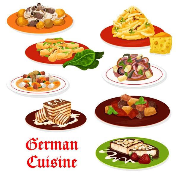 Duitse keuken vleesgerechten en desserts — Stockvector