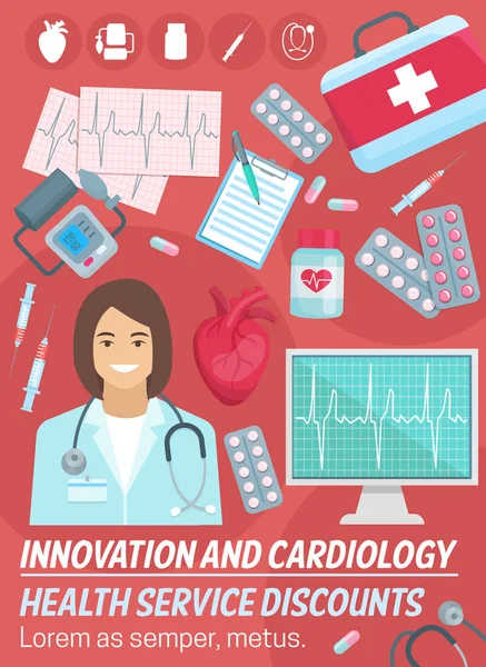 Kardiologie, Herzgesundheit. Kardiologe Arzt — Stockvektor