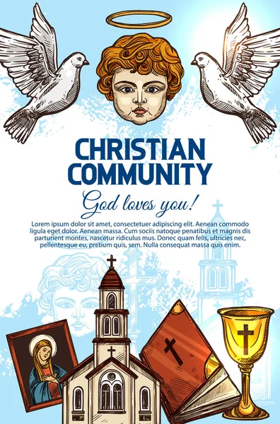 Χριστιανική καθολική εκκλησία, Αγία Γραφή, Άγγελος και εικονίδιο — Διανυσματικό Αρχείο