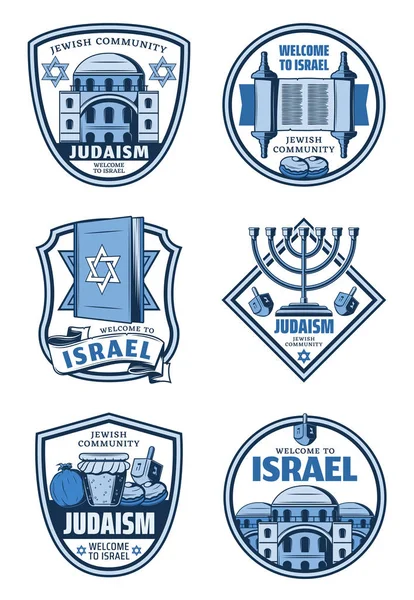 Religión judía, bienvenidos a Israel insignias — Vector de stock