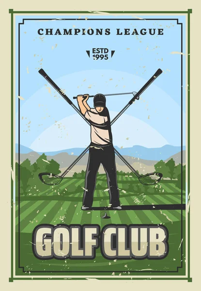 Joueur ou golfeur sur terrain de golf avec balle et club — Image vectorielle