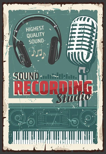 Rekord studio muzyczne, dźwięk mikrofonu — Wektor stockowy
