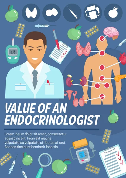 Плакат ендокринолога для медичної служби — стоковий вектор