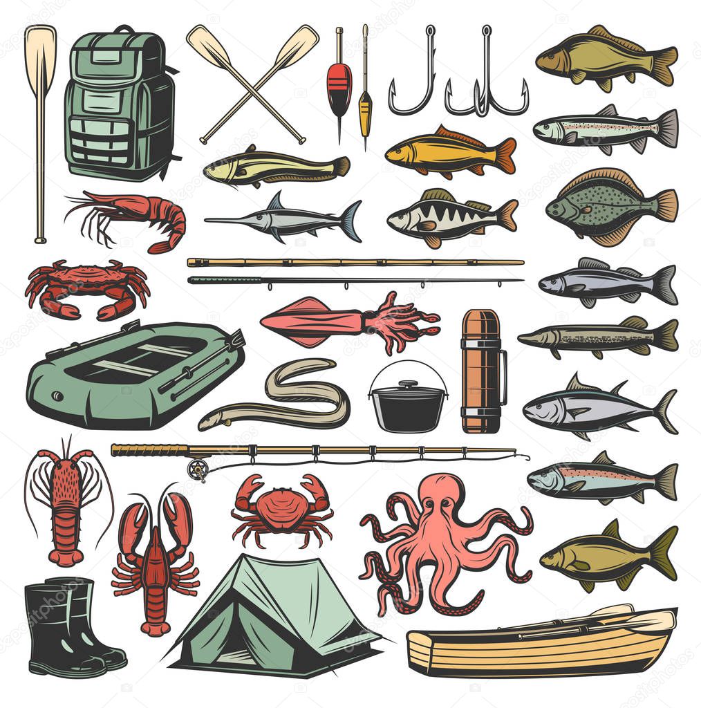 Fishing sport equipment and fishes