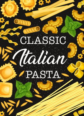 İtalyan makarna ve yeşilliklerle poster ile pasta yemek