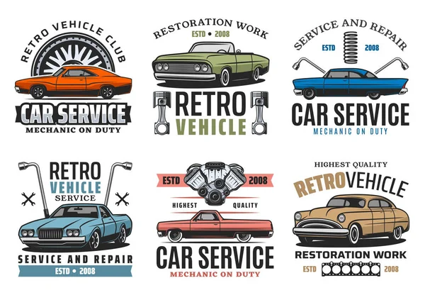 Fordult a Autó-service, retro járműveket helyreállítása — Stock Vector