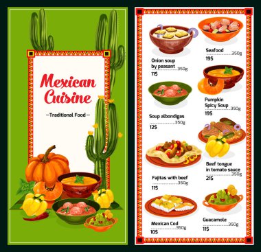 Spicy Mexican cuisine menu, vector clipart
