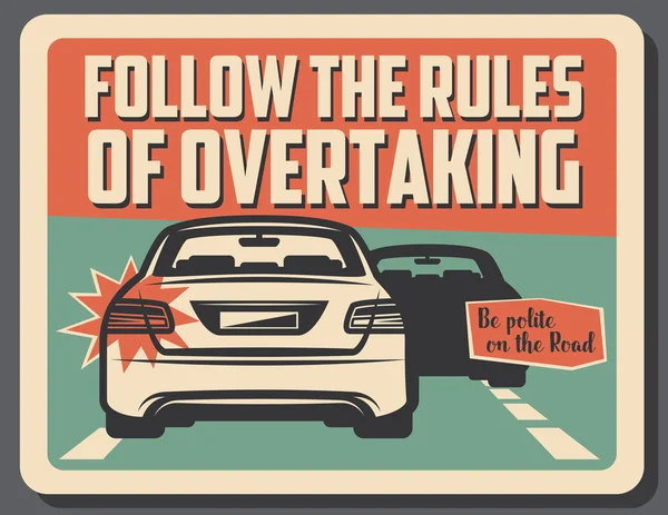 Caution of overtaking on road, driving rules — Stock Vector