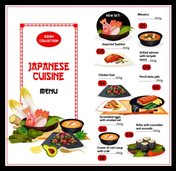 Menu de cuisine japonaise exotique — Image vectorielle