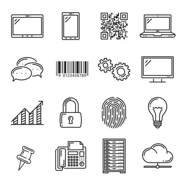 Devices and application, outline line art icons — Stock Vector