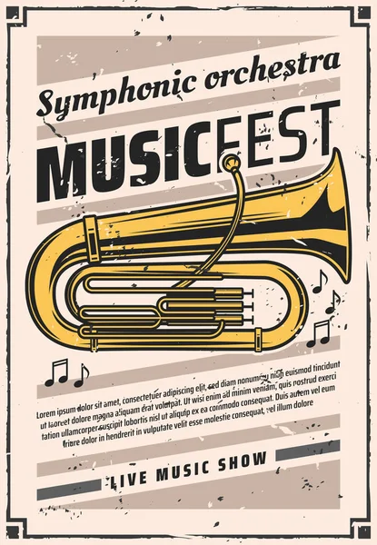 Symfonisch orkest op muziek fest, vintage poster — Stockvector