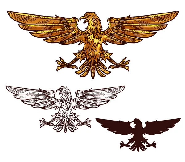 Aquila o falco uccello araldico dorato — Vettoriale Stock