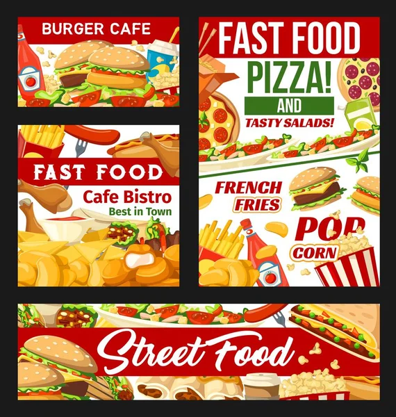 Pratos de fast food de rua banners, vetor — Vetor de Stock