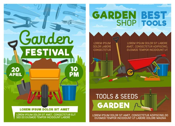 Magasin d'outils agricoles et festival de jardin, vecteur — Image vectorielle